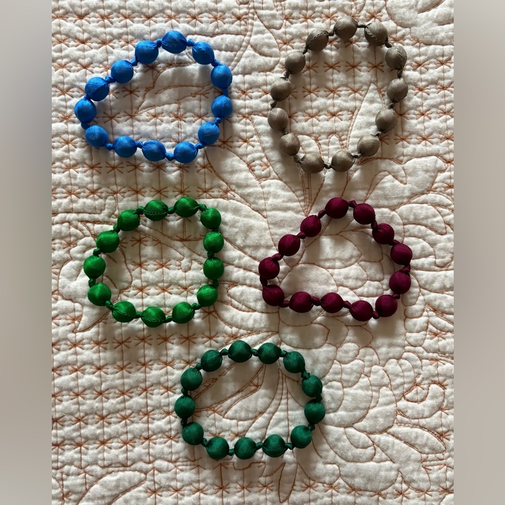 Colorful Silk Wrapped Beaded Bracelets Set Handmade